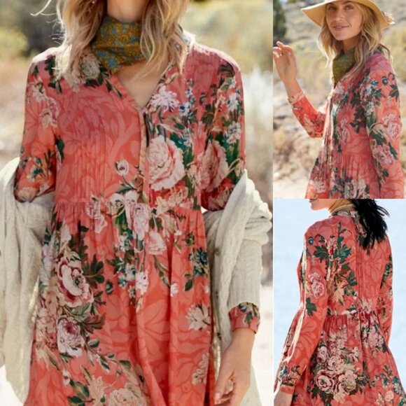 Peruvian Connection Tularosa Chemise Tunic Mini Dress S Relaxed Boho Pocket $269 - Picture 1 of 16